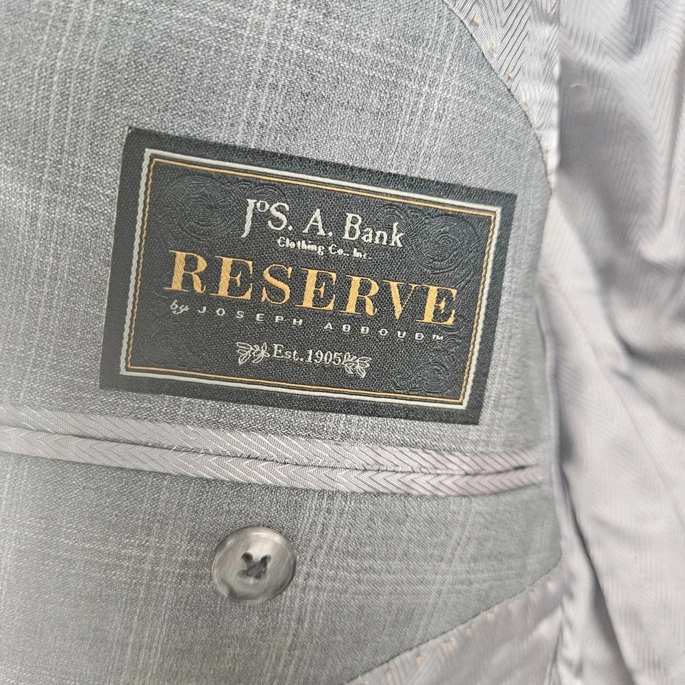 Jos A Bank Reserve Joseph Abboud Blazer 38L Grey Glen Plaid Super 120s Wool USA‎